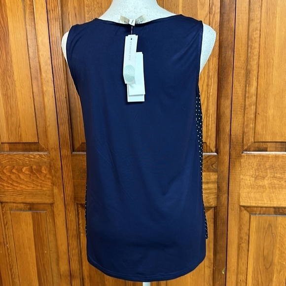 Skies are Blue Maternity Mixed Media Scalloped Neck Navy PolkaDot Top NWT XS - Picture 3 of 8